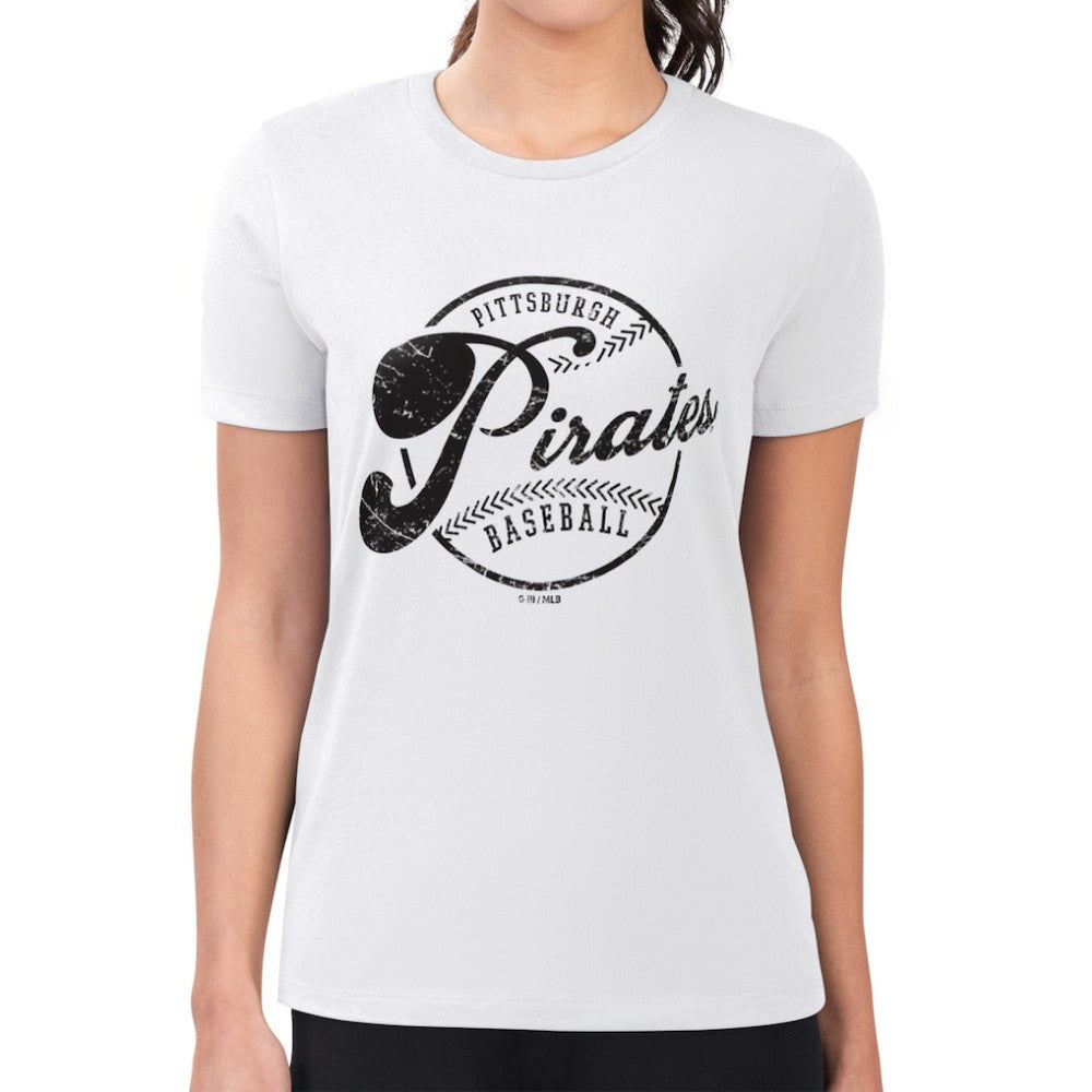 Pittsburgh Pirates G-III 4Her by Carl Banks Women's Super-Slim Fit Lightweight Distressed Baseball Team T-Shirt Clearance