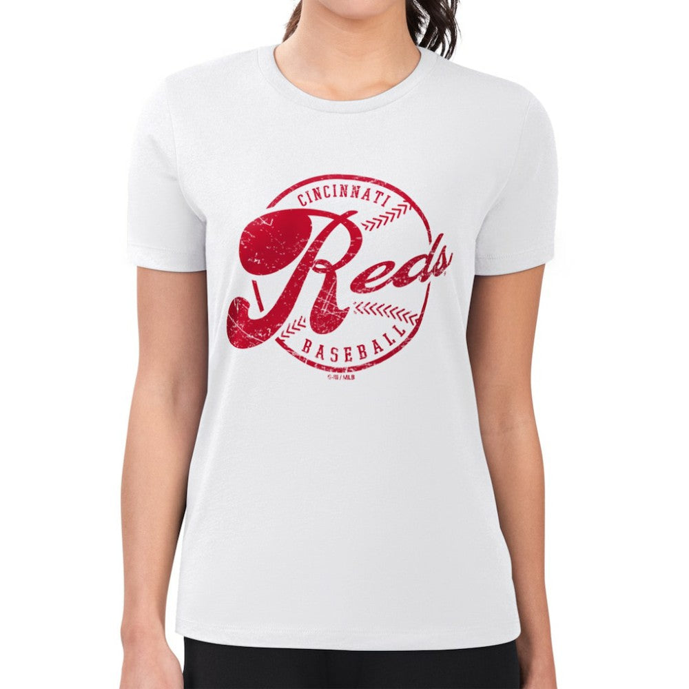 Cincinnati Reds G-III 4Her by Carl Banks Women's Super-Slim Fit Lightweight Distressed Baseball Team T-Shirt On Sale