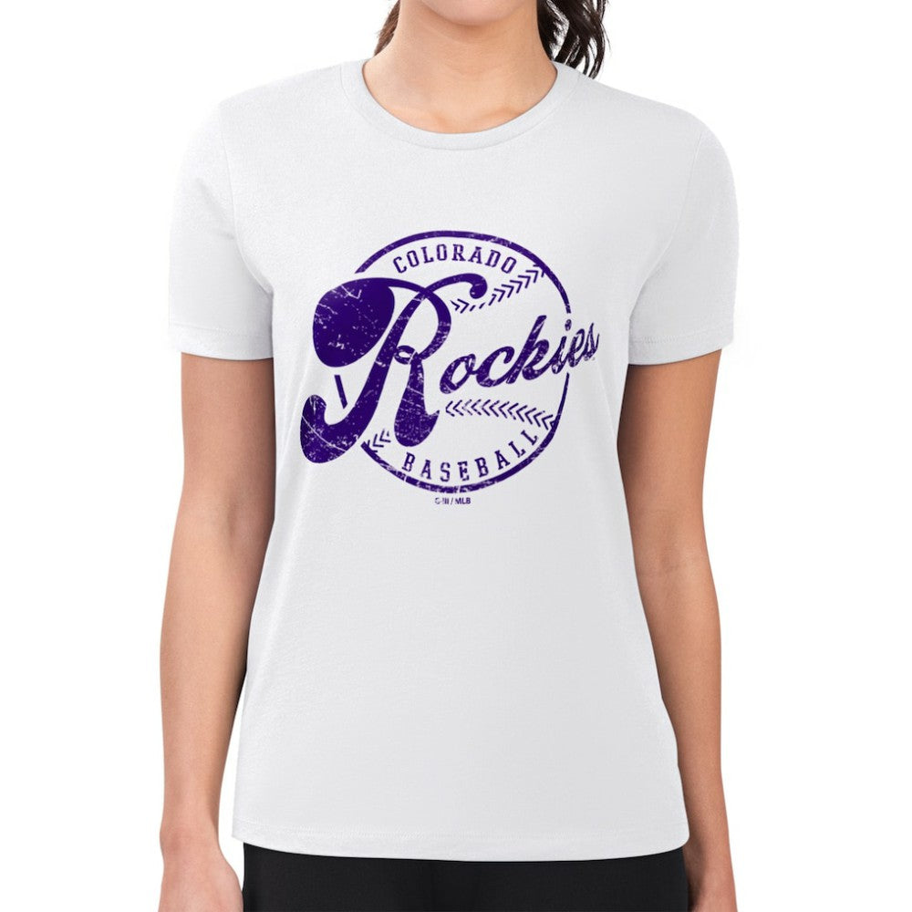 Colorado Rockies G-III 4Her by Carl Banks Women's Super-Slim Fit Lightweight Distressed Baseball Team T-Shirt Lifestyle
