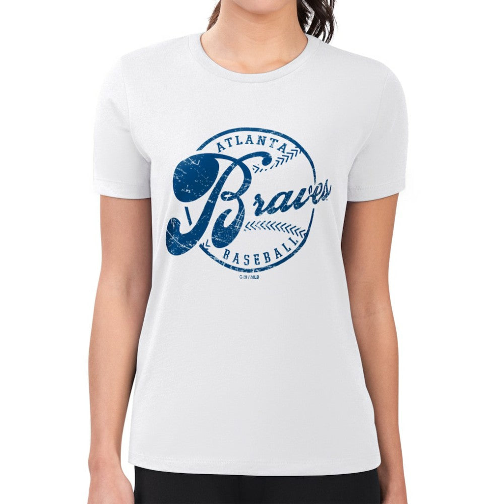 Atlanta Braves G-III 4Her by Carl Banks Women's Super-Slim Fit Lightweight Distressed Baseball Team T-Shirt for sale
