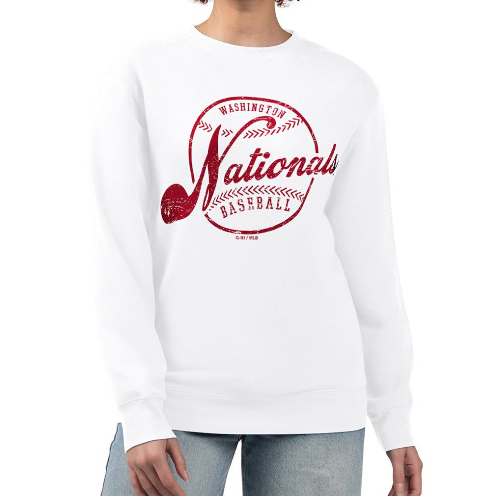 Washington Nationals G-III 4Her by Carl Banks Women's Distressed Baseball Team Fleece Pullover Sweatshirt Online