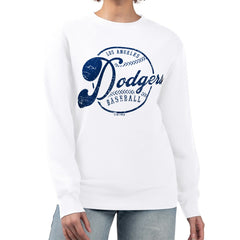 Los Angeles Dodgers G-III 4Her by Carl Banks Women's Distressed Baseball Team Fleece Pullover Sweatshirt discount
