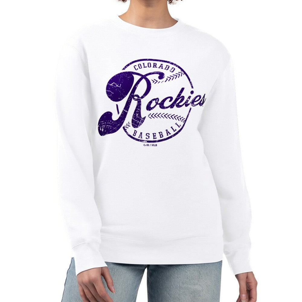 Colorado Rockies G-III 4Her by Carl Banks Women's Distressed Baseball Team Fleece Pullover Sweatshirt Lifestyle