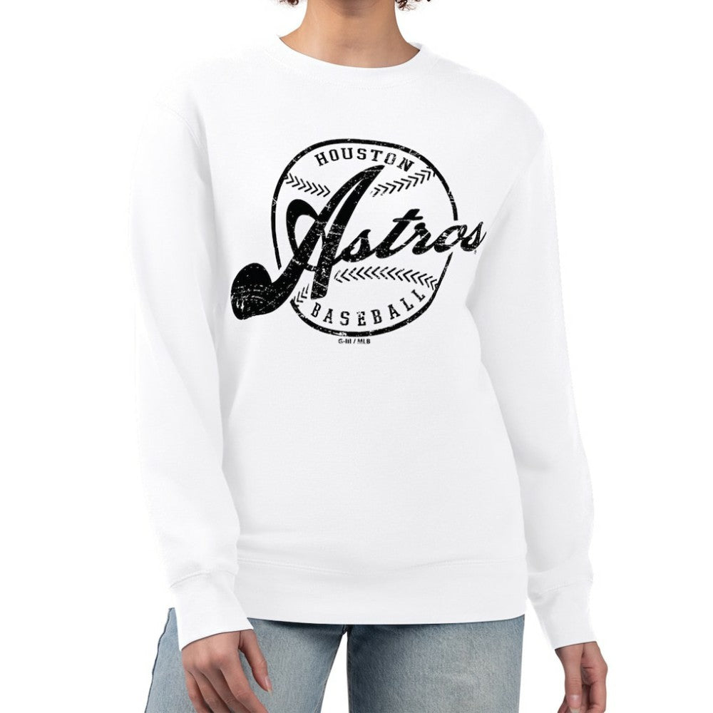 Houston Astros G-III 4Her by Carl Banks Women's Distressed Baseball Team Fleece Pullover Sweatshirt discount