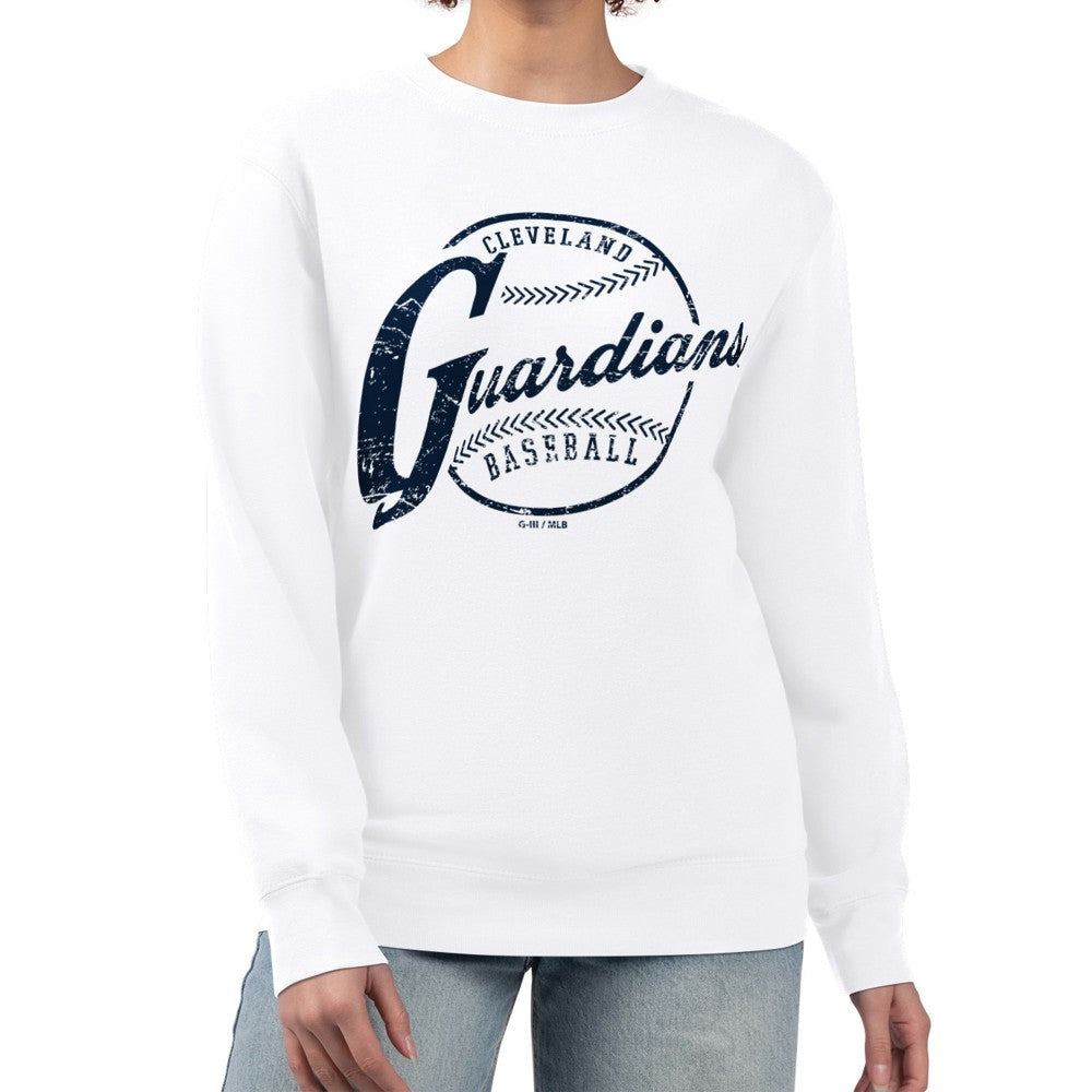Cleveland Guardians G-III 4Her by Carl Banks Women's Distressed Baseball Team Fleece Pullover Sweatshirt discount