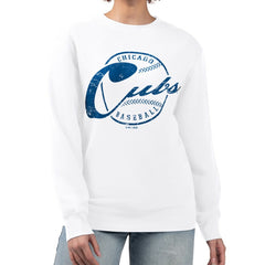 Chicago Cubs G-III 4Her by Carl Banks Women's Distressed Baseball Team Fleece Pullover Sweatshirt discount