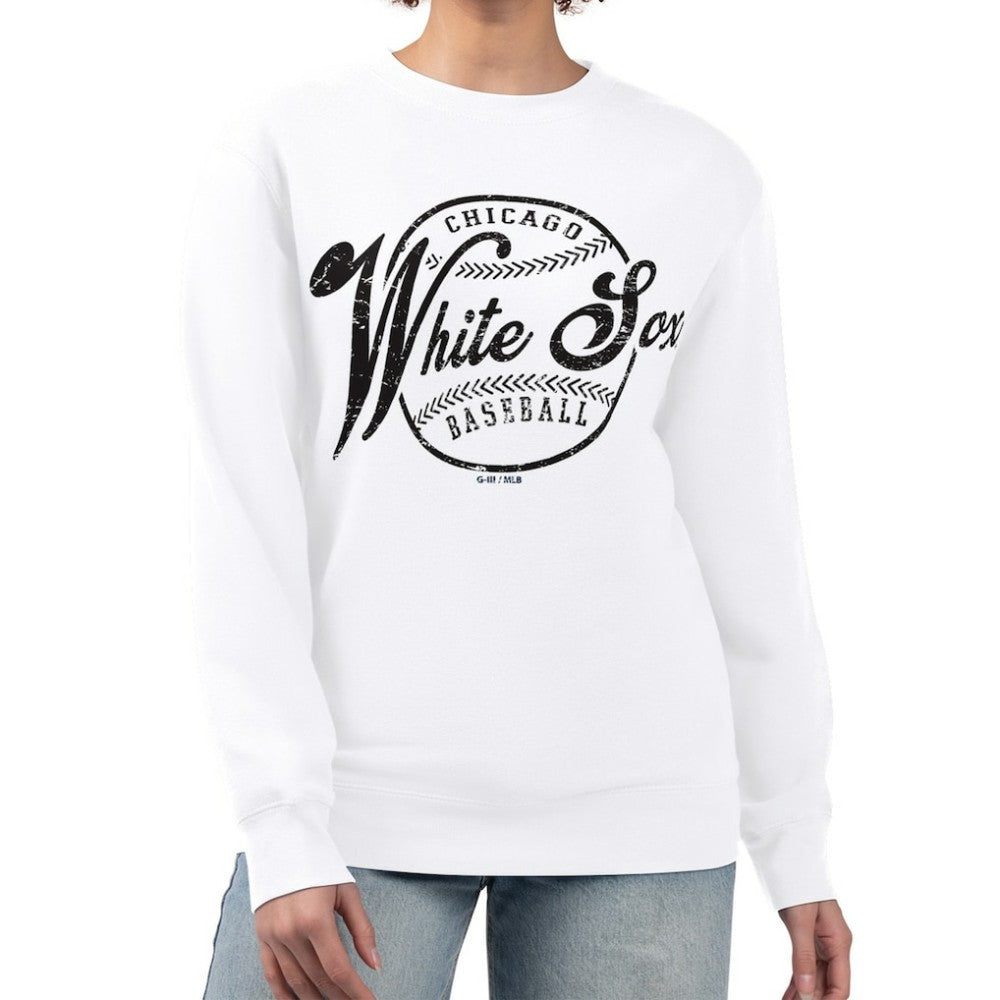 Chicago White Sox G-III 4Her by Carl Banks Women's Distressed Baseball Team Fleece Pullover Sweatshirt Online