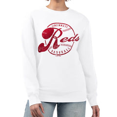 Cincinnati Reds G-III 4Her by Carl Banks Women's Distressed Baseball Team Fleece Pullover Sweatshirt for sale