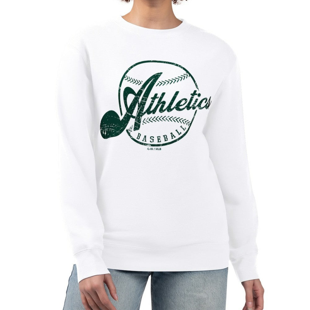 Athletics G-III 4Her by Carl Banks Women's Distressed Baseball Team Fleece Pullover Sweatshirt On Sale