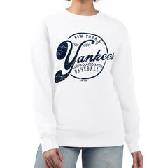 New York Yankees G-III 4Her by Carl Banks Women's Distressed Baseball Team Fleece Pullover Sweatshirt Online
