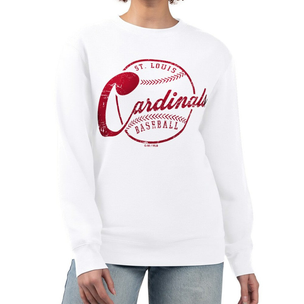 St. Louis Cardinals G-III 4Her by Carl Banks Women's Distressed Baseball Team Fleece Pullover Sweatshirt Sale