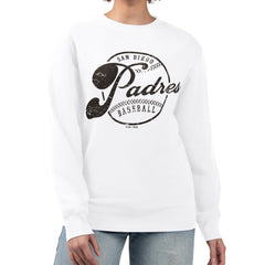 San Diego Padres G-III 4Her by Carl Banks Women's Distressed Baseball Team Fleece Pullover Sweatshirt Sale