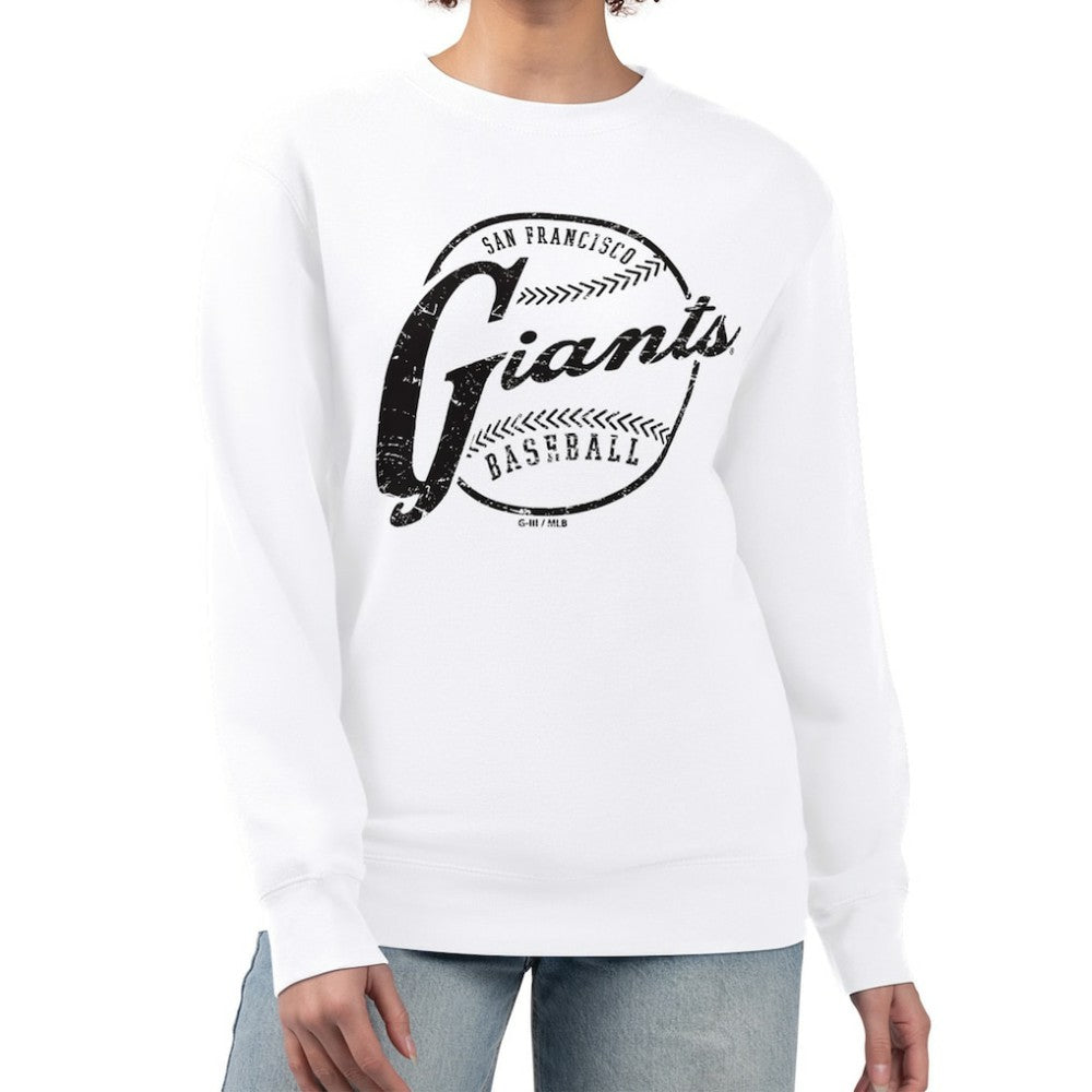 San Francisco Giants G-III 4Her by Carl Banks Women's Distressed Baseball Team Fleece Pullover Sweatshirt for sale