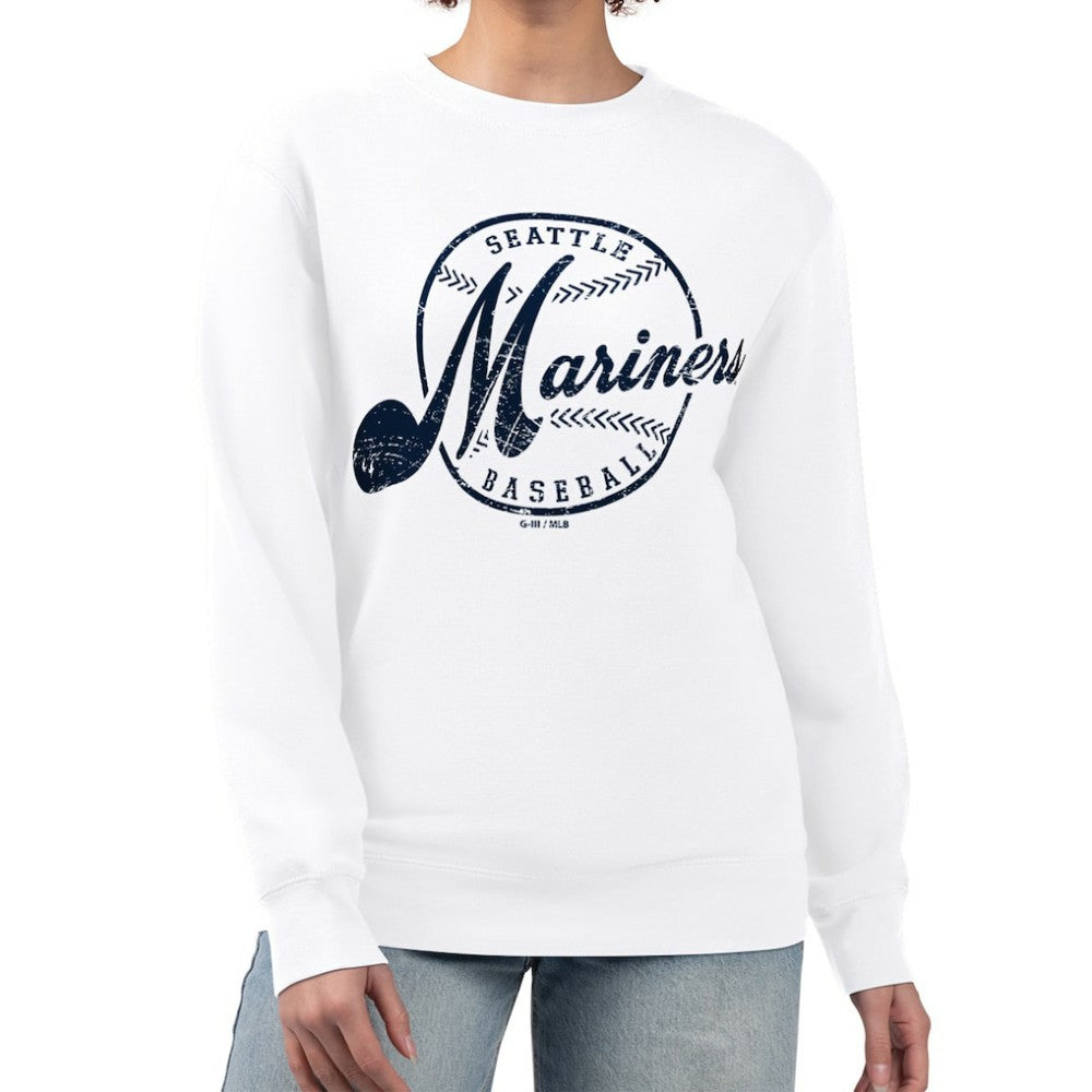 Seattle Mariners G-III 4Her by Carl Banks Women's Distressed Baseball Team Fleece Pullover Sweatshirt Online