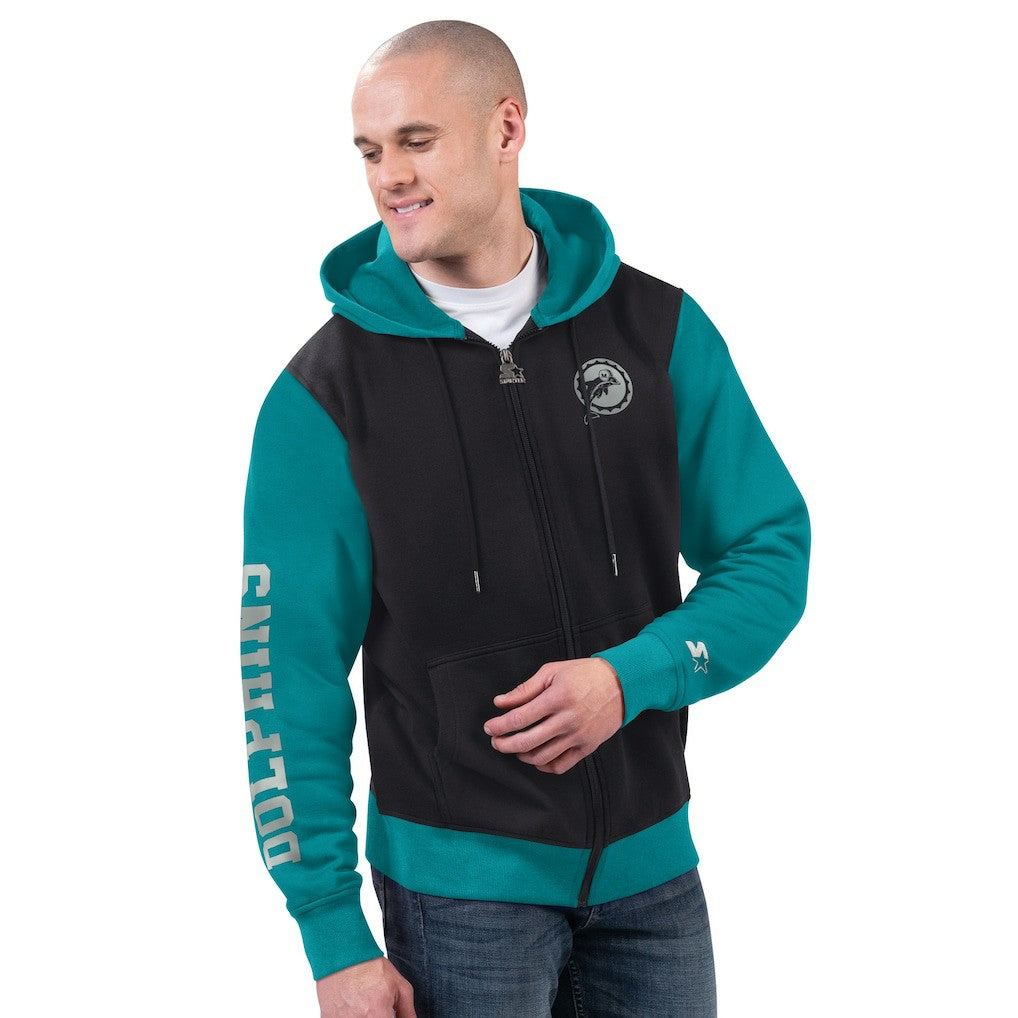 Miami Dolphins Starter Thursday Night Gridiron Full-Zip Hoodie Black/Aqua - NFL