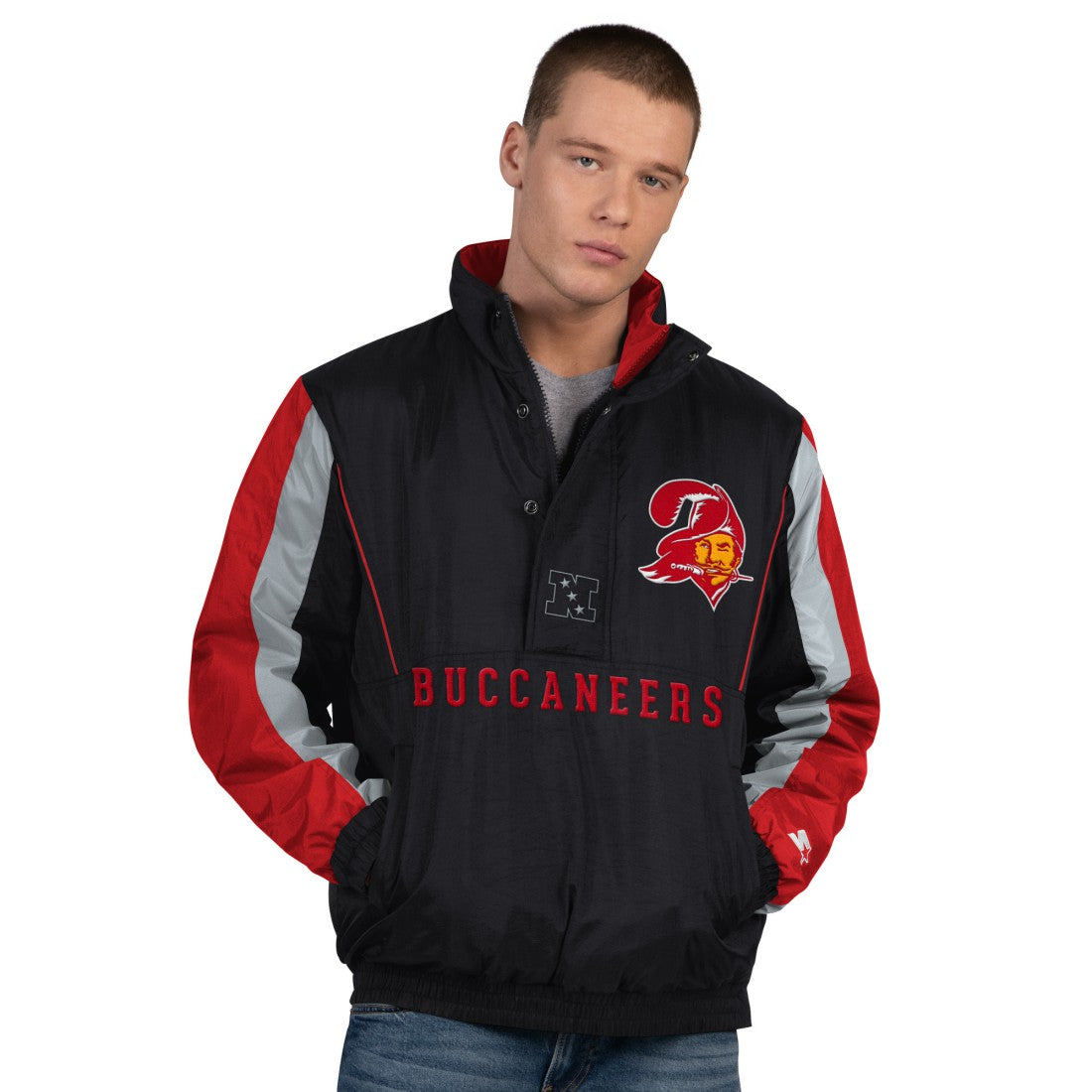 Tampa Bay Buccaneers Starter Thursday Night Gridiron Vintage Logo Half-Zip Jacket Black - NFL
