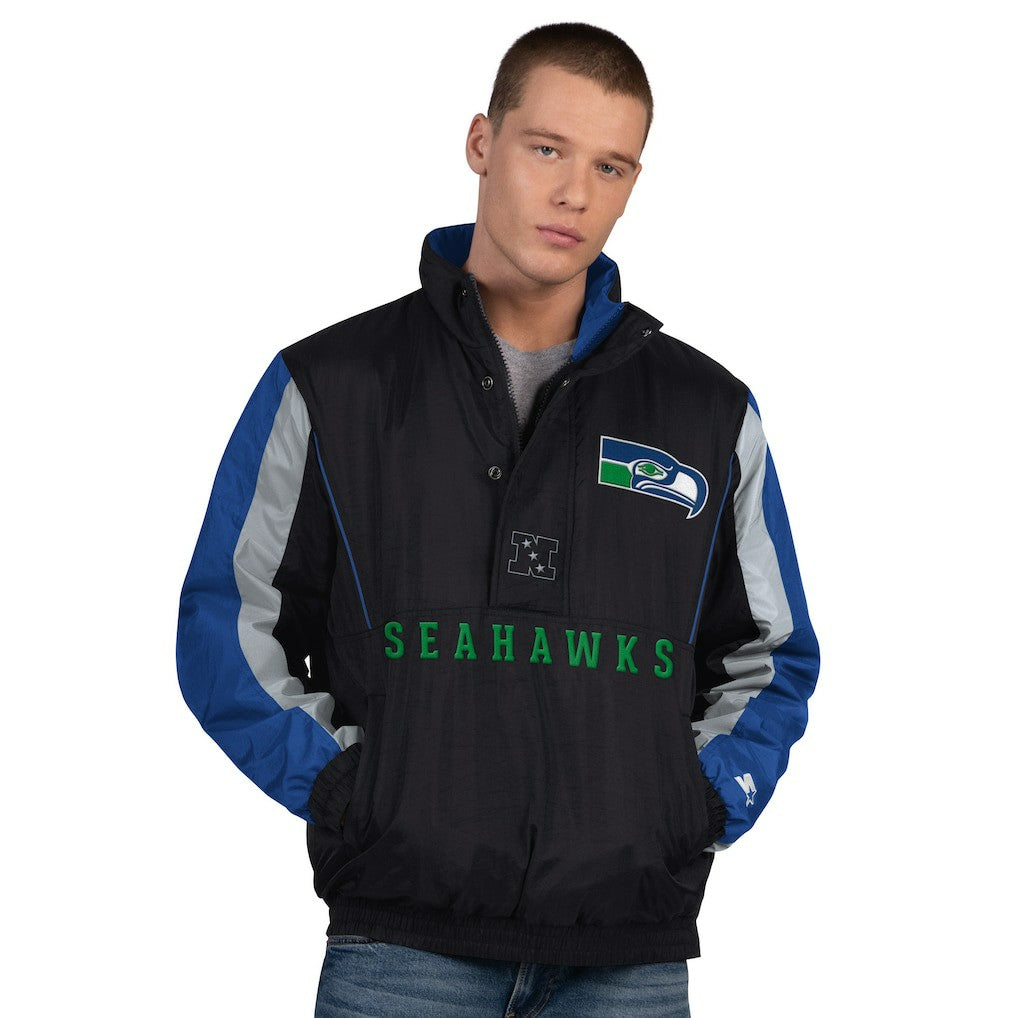 Seattle Seahawks Starter Thursday Night Gridiron Vintage Logo Half-Zip Jacket Black - NFL