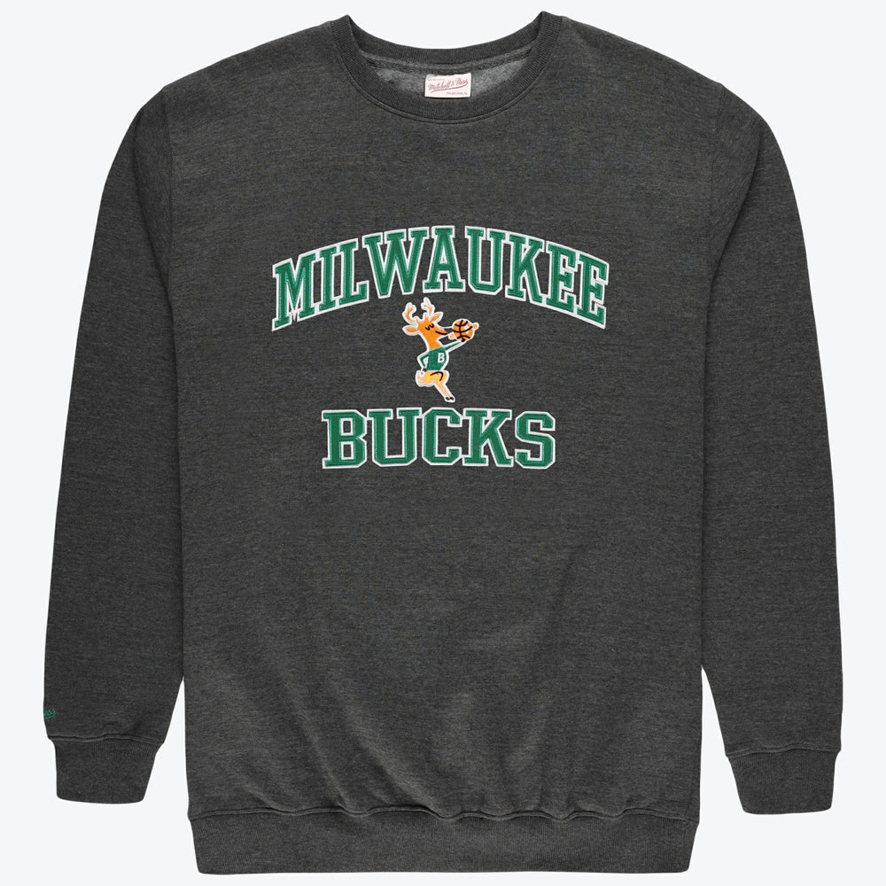 Mitchell & Ness - Milwaukee Bucks Hardwood Classics Big & Tall Crewneck Sweatshirt - Heather Charcoal