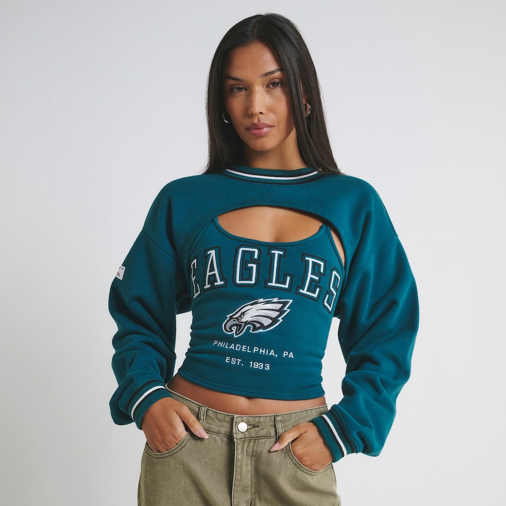 Philadelphia Eagles Off Season Women's Fleece Shrug Cami Midnight Green - NFL