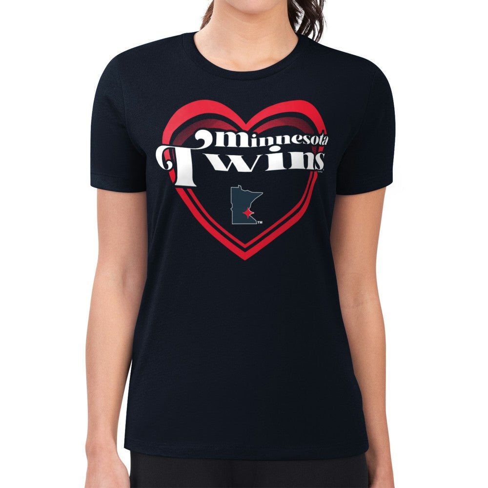 Minnesota Twins G-III 4Her by Carl Banks Women's Super-Slim Fit Lightweight Double Heart T-Shirt discount