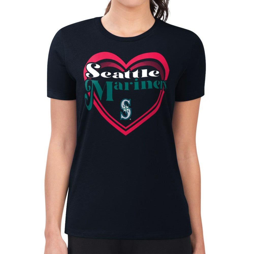 Seattle Mariners G-III 4Her by Carl Banks Women's Super-Slim Fit Lightweight Double Heart T-Shirt Clearance