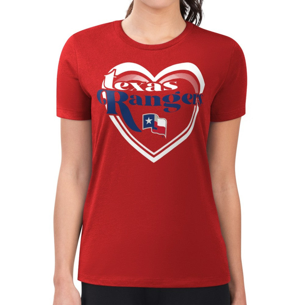 Texas Rangers G-III 4Her by Carl Banks Women's Super-Slim Fit Lightweight Double Heart T-Shirt Sale