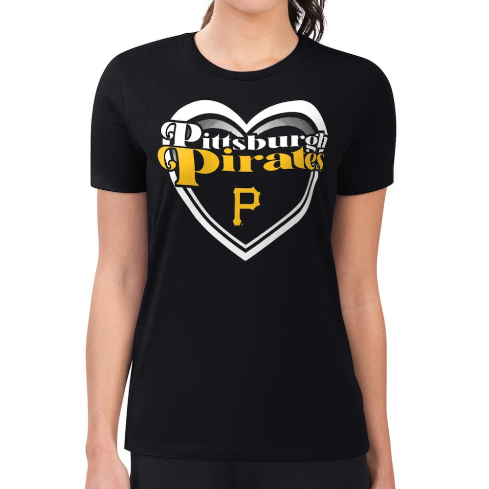 Pittsburgh Pirates G-III 4Her by Carl Banks Women's Super-Slim Fit Lightweight Double Heart T-Shirt Clearance