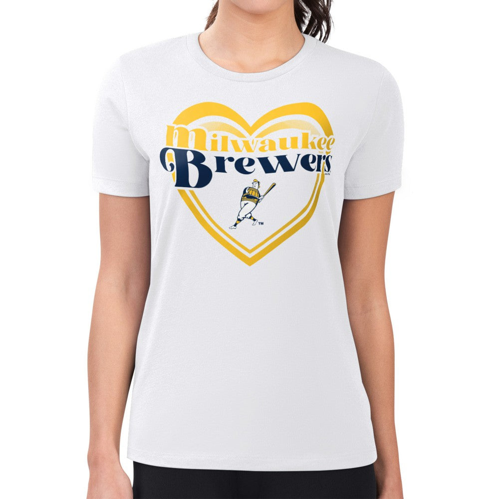 Milwaukee Brewers G-III 4Her by Carl Banks Women's Super-Slim Fit Lightweight Double Heart T-Shirt Online
