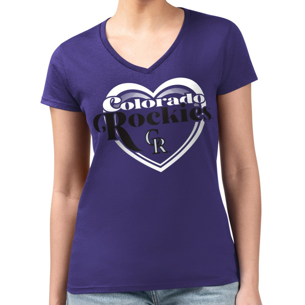 Colorado Rockies G-III 4Her by Carl Banks Women's Super-Slim Fit Lightweight Double Heart V-Neck T-Shirt Online