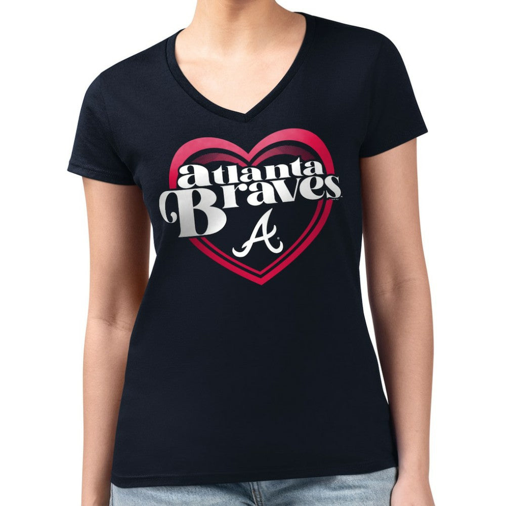 Atlanta Braves G-III 4Her by Carl Banks Women's Super-Slim Fit Lightweight Double Heart V-Neck T-Shirt Online