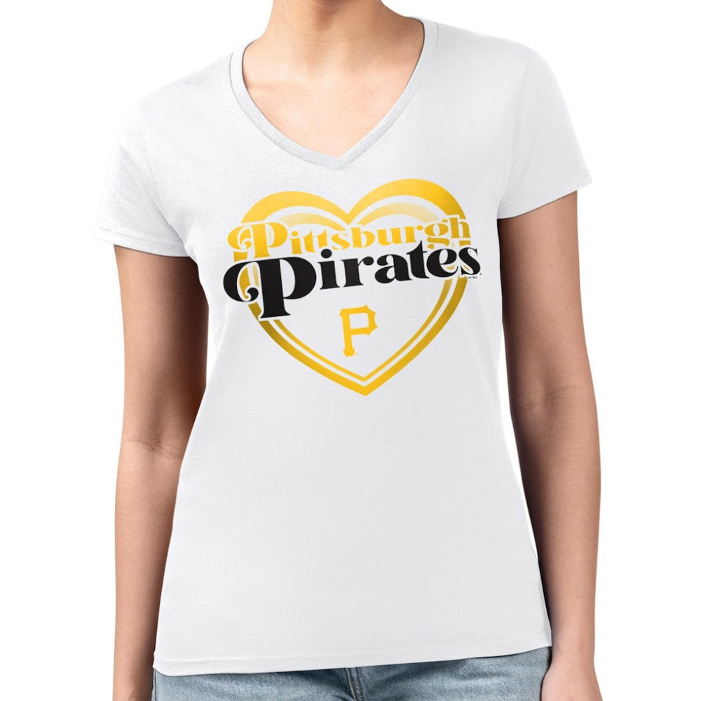 Pittsburgh Pirates G-III 4Her by Carl Banks Women's Super-Slim Fit Lightweight Double Heart V-Neck T-Shirt Lifestyle