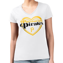 Pittsburgh Pirates G-III 4Her by Carl Banks Women's Super-Slim Fit Lightweight Double Heart V-Neck T-Shirt Lifestyle