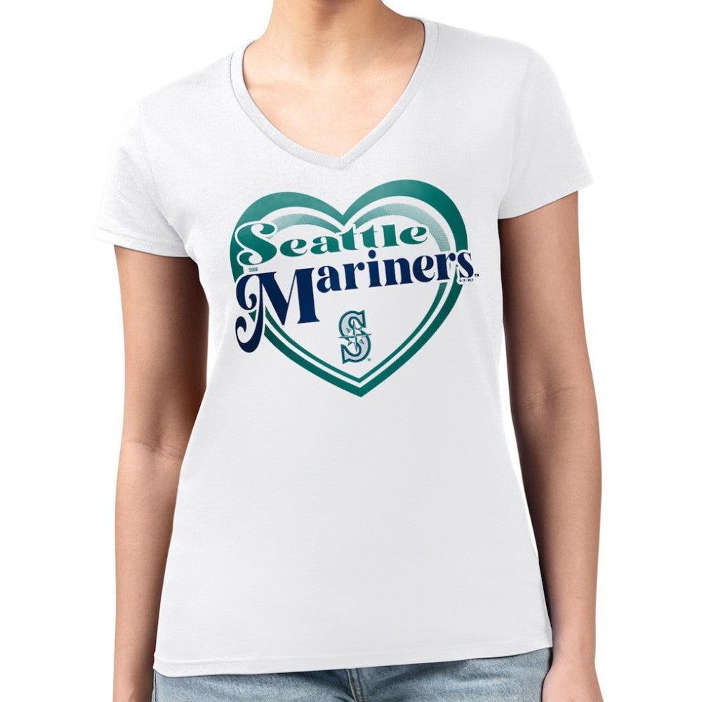 Seattle Mariners G-III 4Her by Carl Banks Women's Super-Slim Fit Lightweight Double Heart V-Neck T-Shirt Near Me