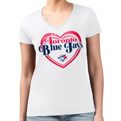 Toronto Blue Jays G-III 4Her by Carl Banks Women's Super-Slim Fit Lightweight Double Heart V-Neck T-Shirt Sale