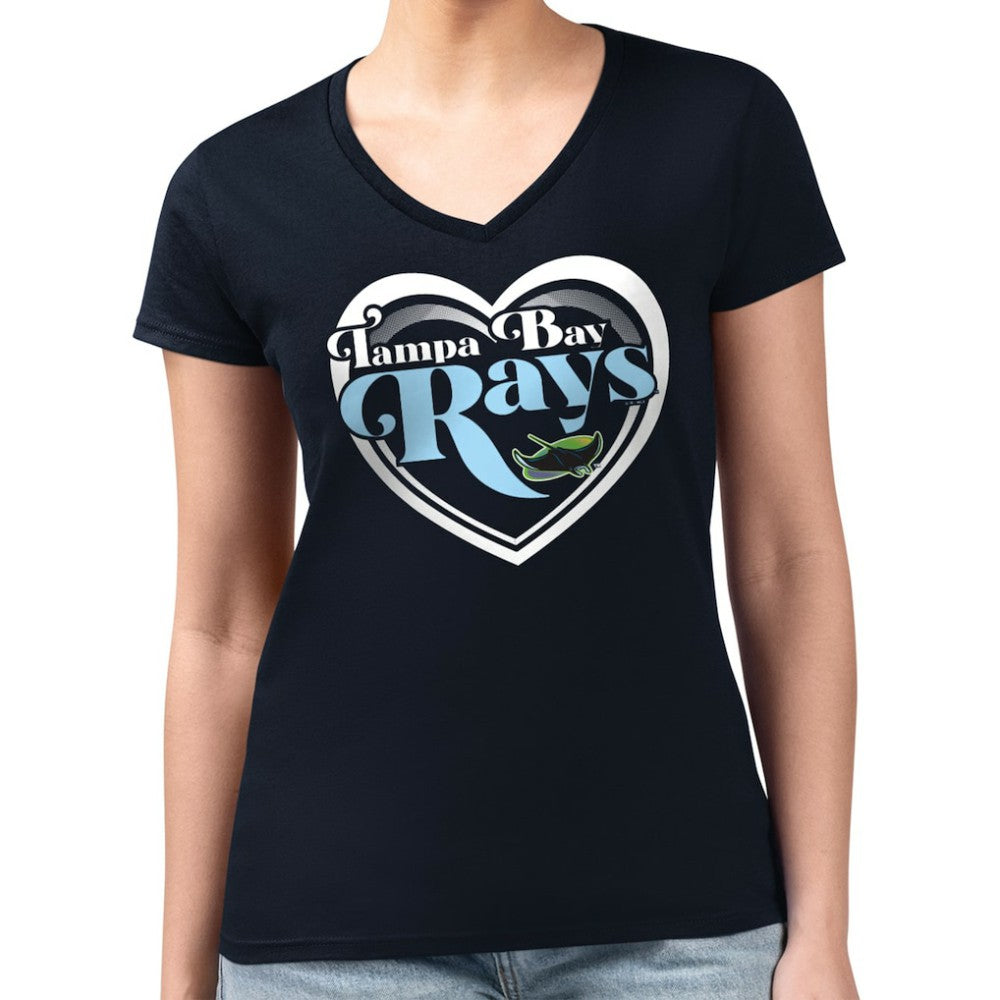 Tampa Bay Rays G-III 4Her by Carl Banks Women's Super-Slim Fit Lightweight Double Heart V-Neck T-Shirt Online