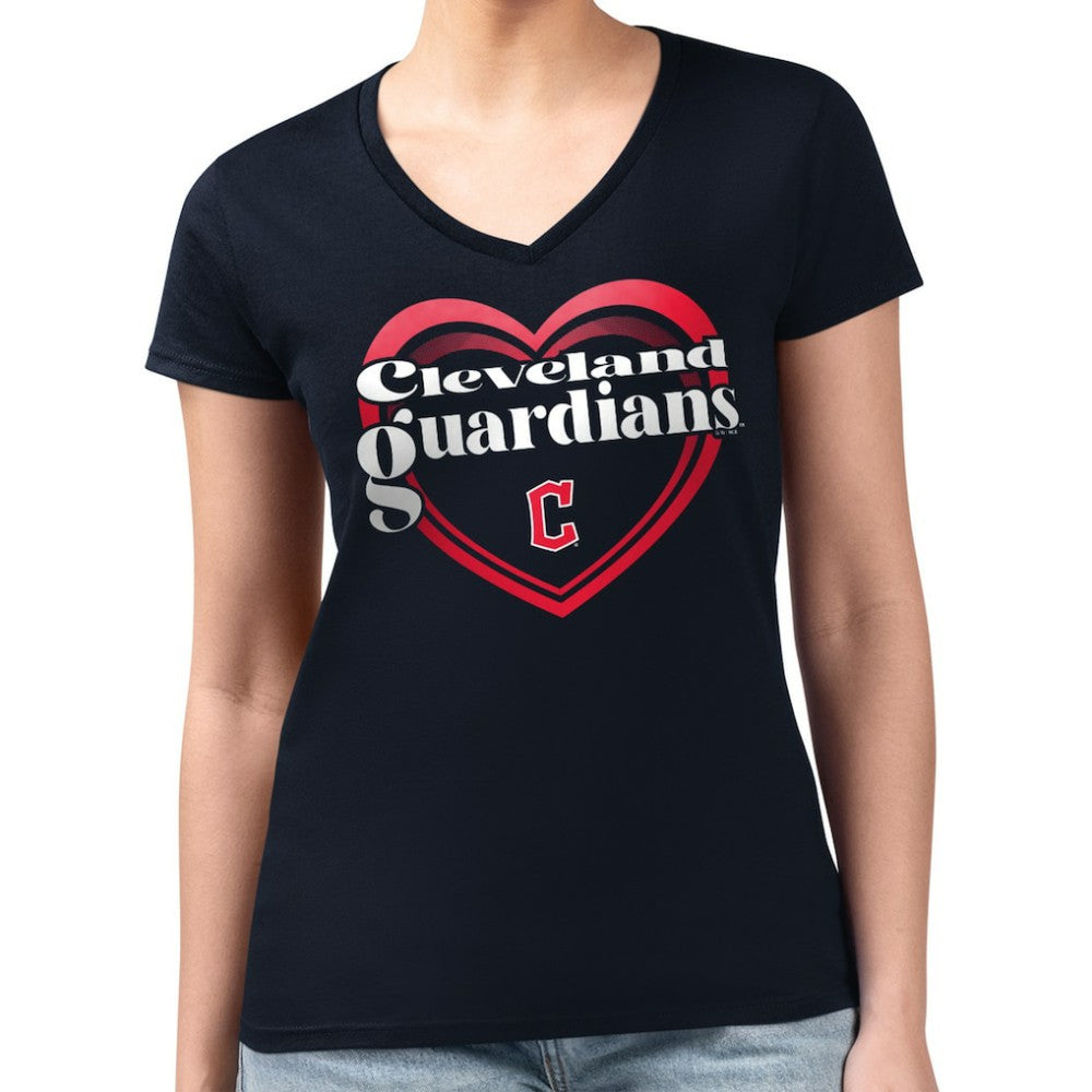 Cleveland Guardians G-III 4Her by Carl Banks Women's Super-Slim Fit Lightweight Double Heart V-Neck T-Shirt Sale