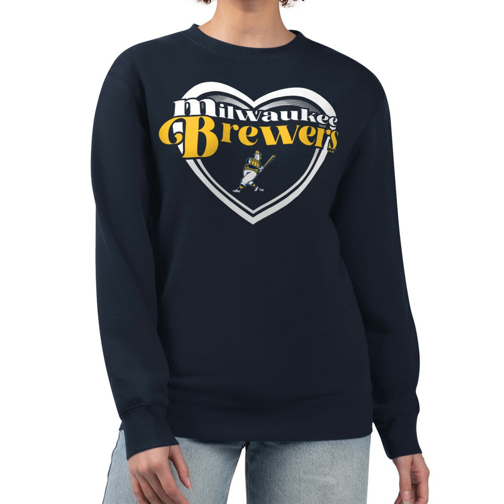 Milwaukee Brewers G-III 4Her by Carl Banks Women's Double Heart Fleece Pullover Sweatshirt for sale