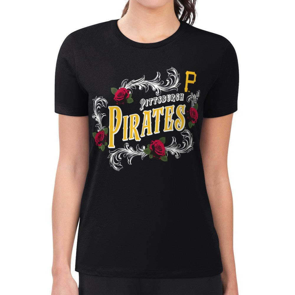 Pittsburgh Pirates G-III 4Her by Carl Banks Women's Super-Slim Fit Lightweight Retro Roses T-Shirt Near Me