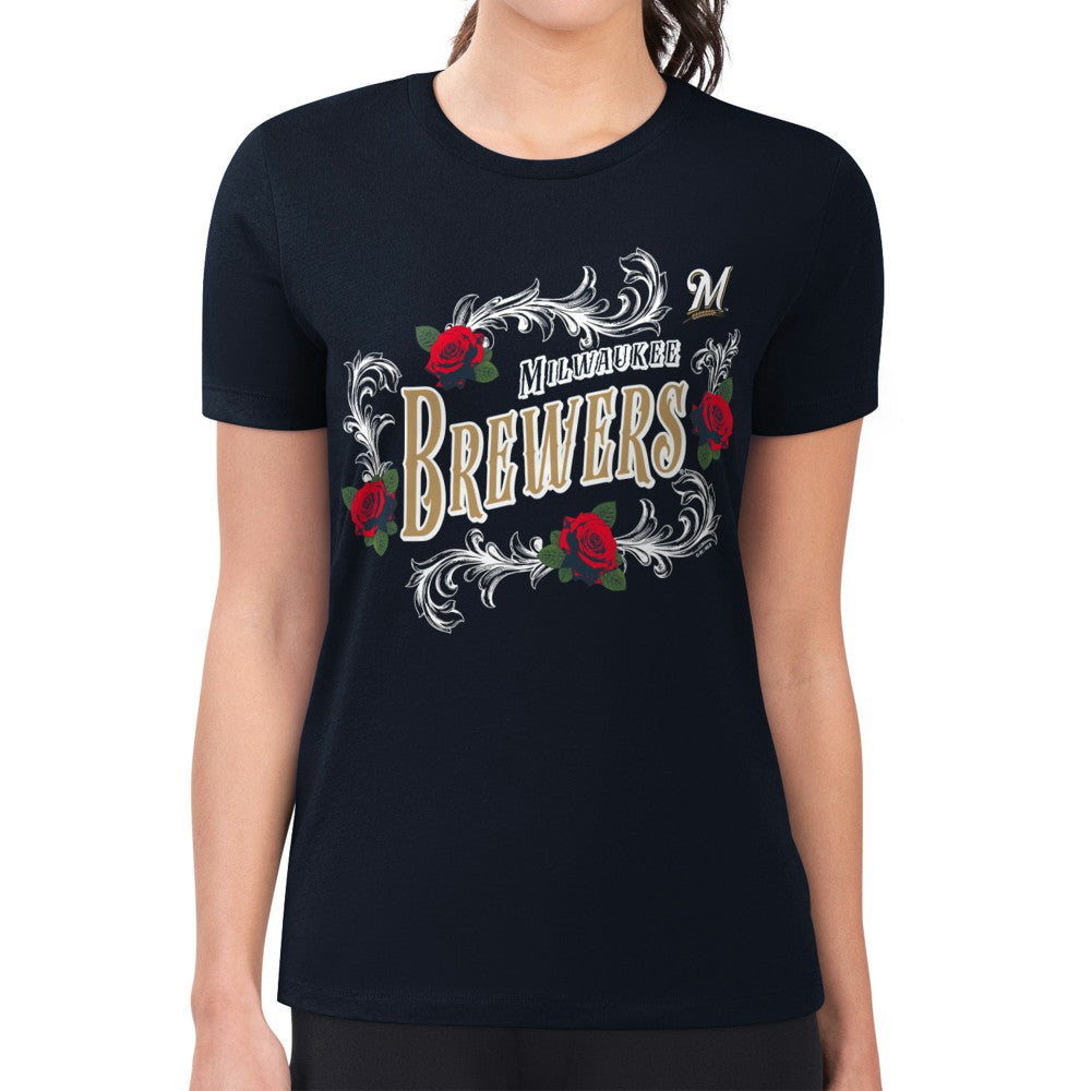 Milwaukee Brewers G-III 4Her by Carl Banks Women's Super-Slim Fit Lightweight Retro Roses T-Shirt Sale