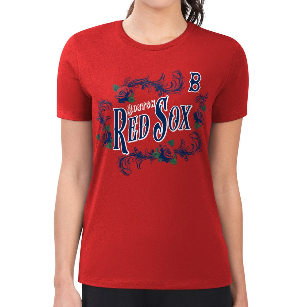 Boston Red Sox G-III 4Her by Carl Banks Women's Super-Slim Fit Lightweight Retro Roses T-Shirt for sale