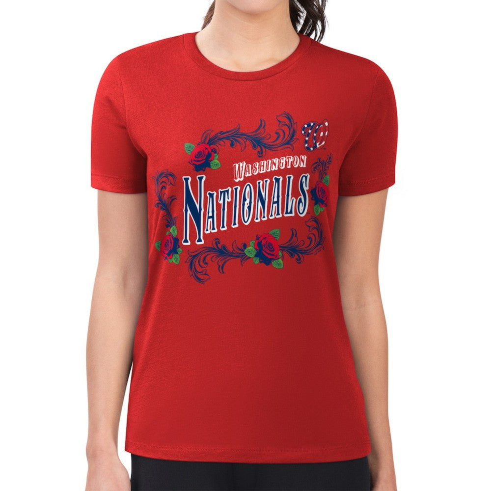 Washington Nationals G-III 4Her by Carl Banks Women's Super-Slim Fit Lightweight Retro Roses T-Shirt Clearance