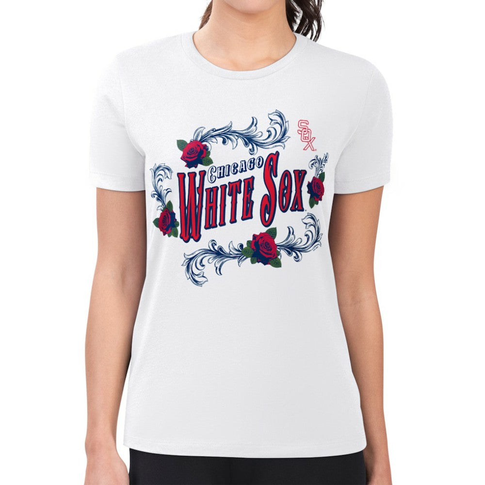 Chicago White Sox G-III 4Her by Carl Banks Women's Super-Slim Fit Lightweight Retro Roses T-Shirt Lifestyle
