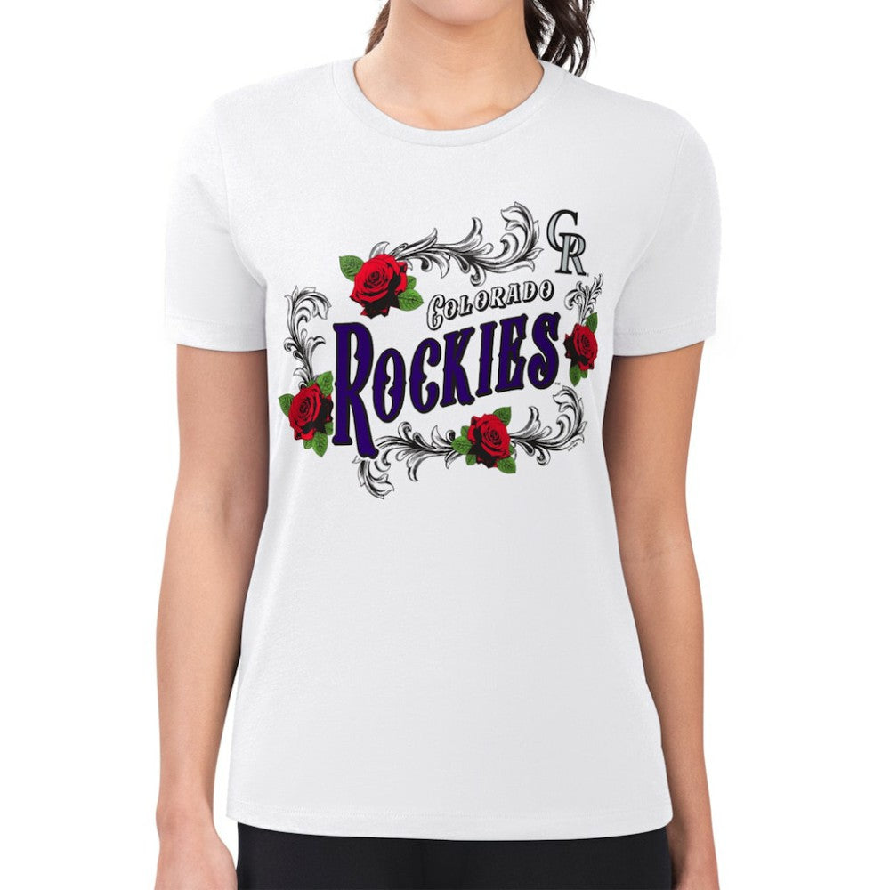 Colorado Rockies G-III 4Her by Carl Banks Women's Super-Slim Fit Lightweight Retro Roses T-Shirt discount