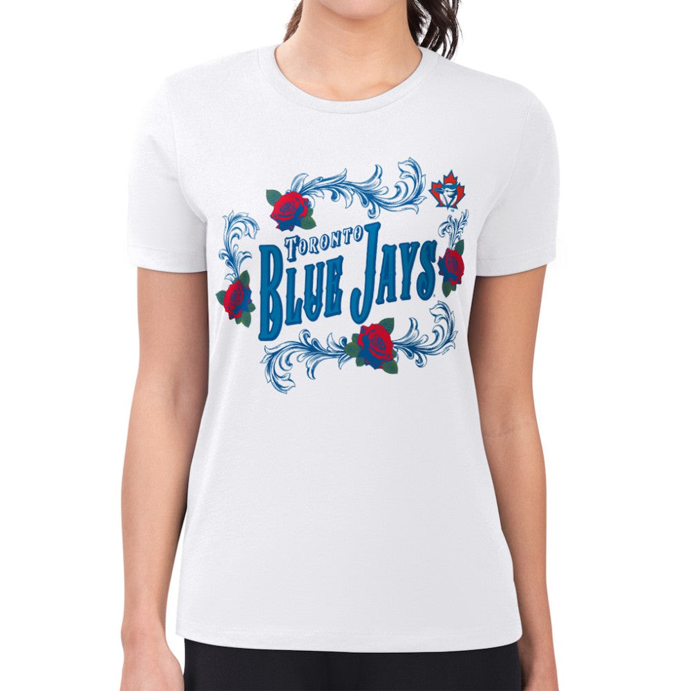 Toronto Blue Jays G-III 4Her by Carl Banks Women's Super-Slim Fit Lightweight Retro Roses T-Shirt Near Me