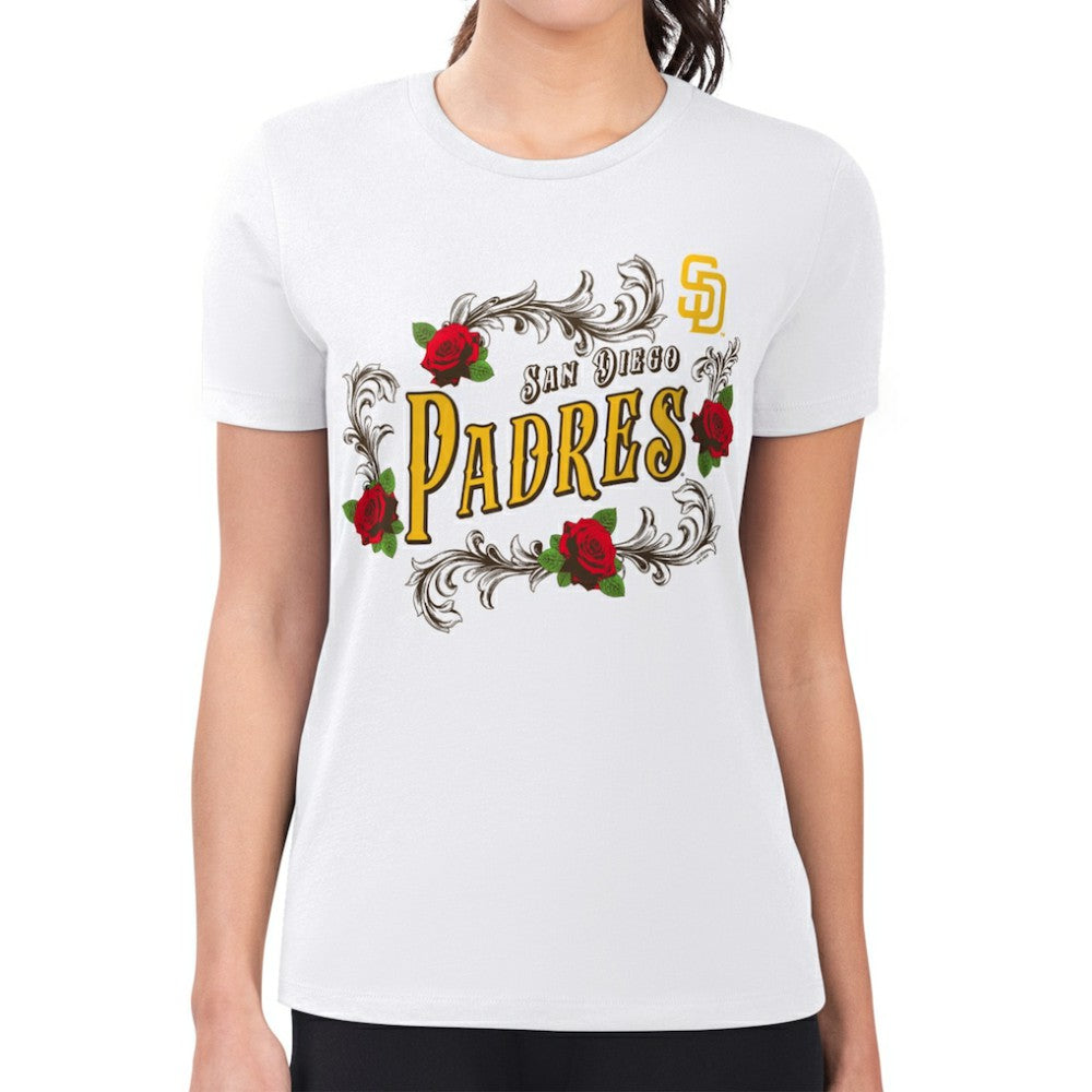 San Diego Padres G-III 4Her by Carl Banks Women's Super-Slim Fit Lightweight Retro Roses T-Shirt On Sale