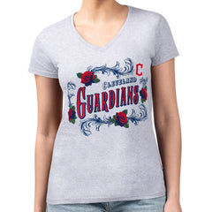 Cleveland Guardians G-III 4Her by Carl Banks Women's Super-Slim Fit Lightweight Retro Roses V-Neck T-Shirt for sale