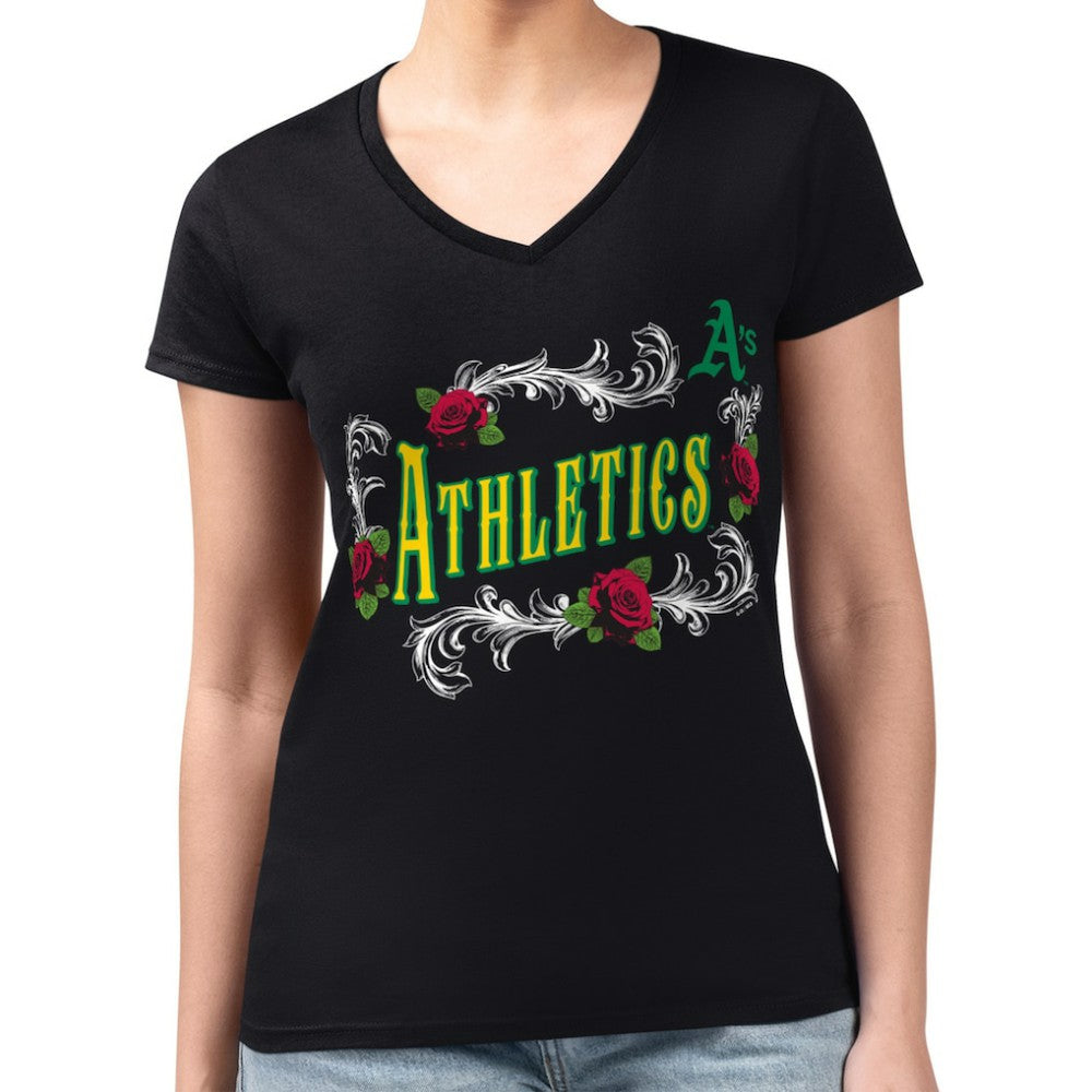 Athletics G-III 4Her by Carl Banks Women's Super-Slim Fit Lightweight Retro Roses V-Neck T-Shirt Sale