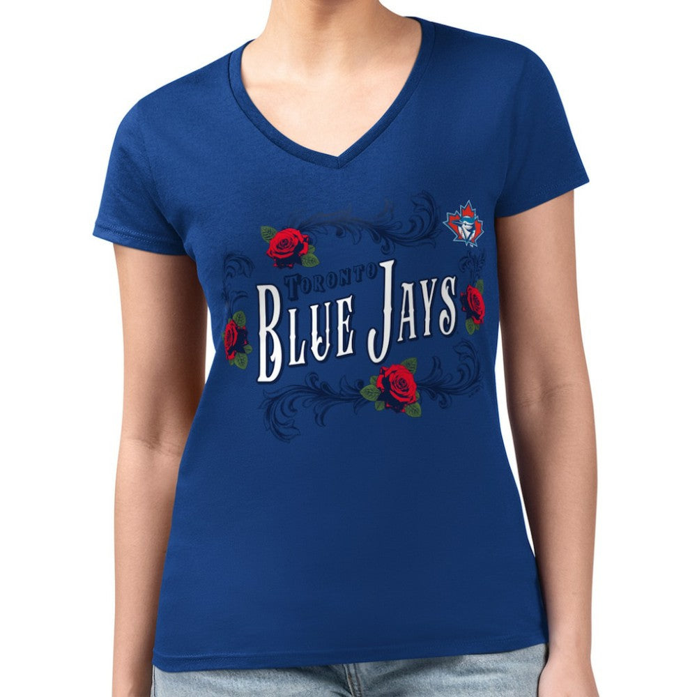 Toronto Blue Jays G-III 4Her by Carl Banks Women's Super-Slim Fit Lightweight Retro Roses V-Neck T-Shirt Online