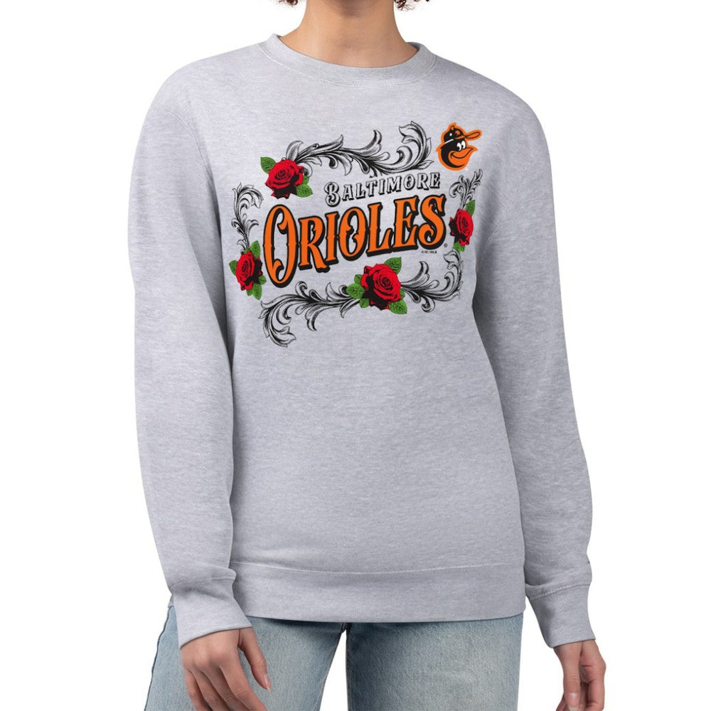 Baltimore Orioles G-III 4Her by Carl Banks Women's Retro Roses Fleece Pullover Sweatshirt On Sale