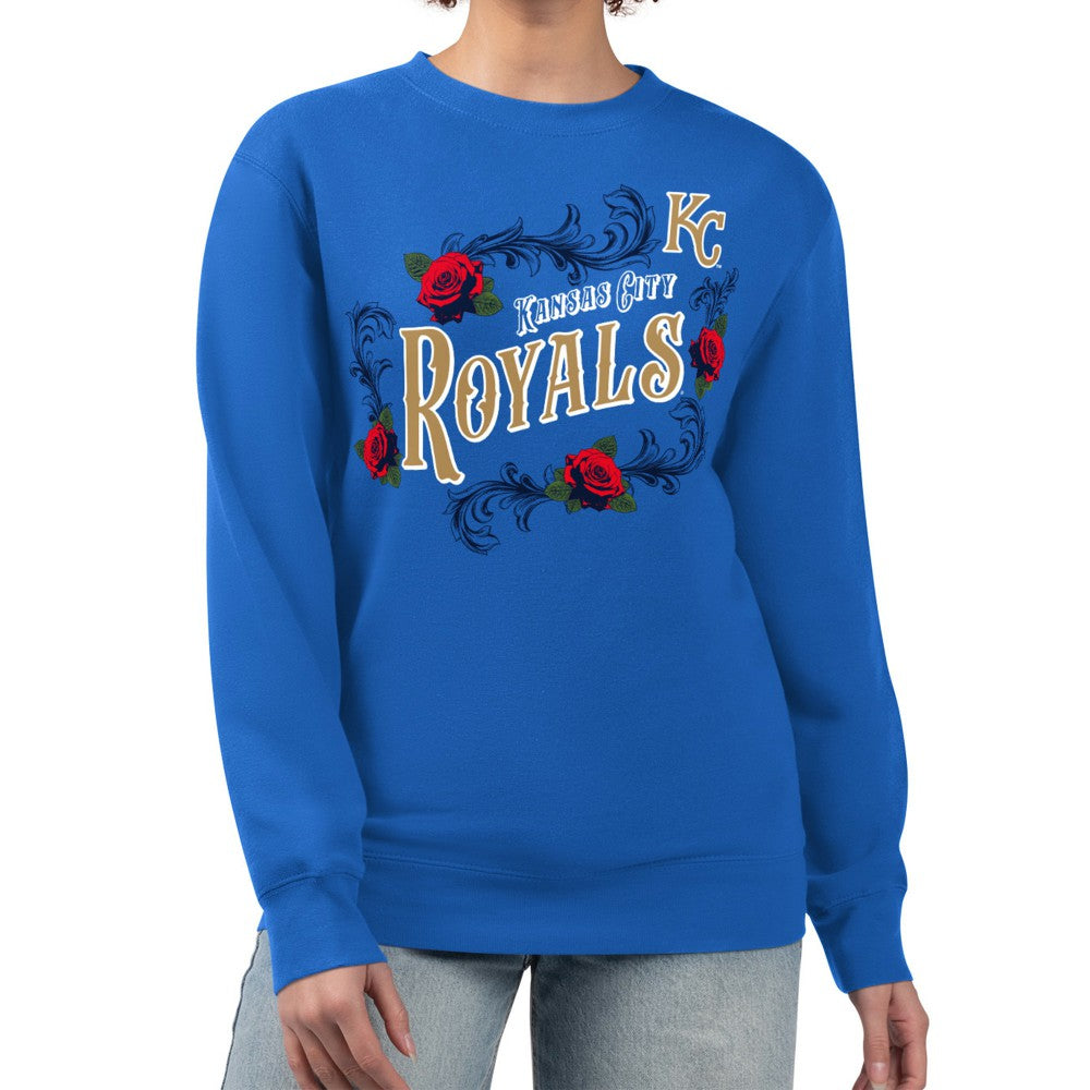 Kansas City Royals G-III 4Her by Carl Banks Women's Retro Roses Fleece Pullover Sweatshirt On Sale
